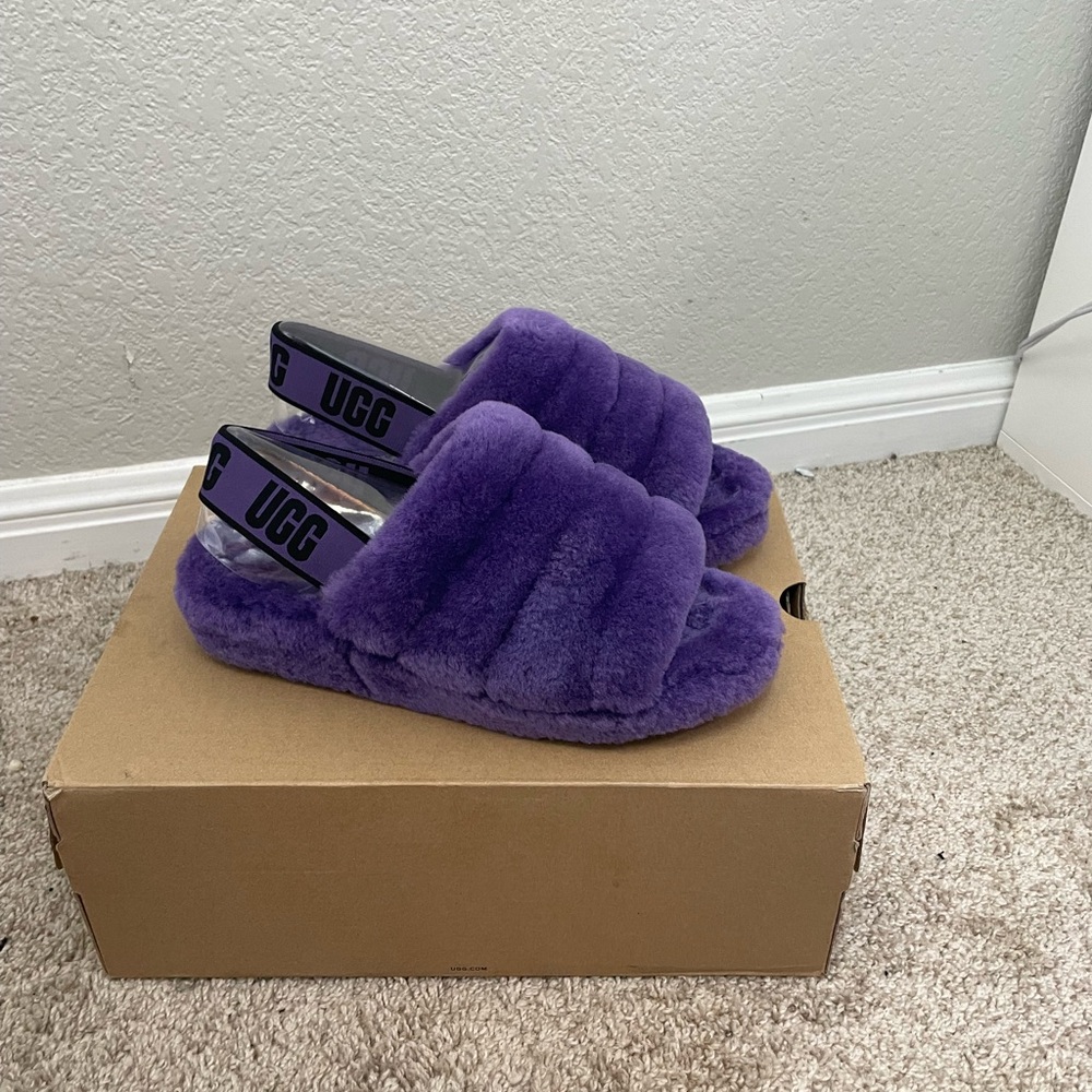 UGG Women's Fluff Yeah Slide Slippers Slingback Shoes Plush Purple Slides